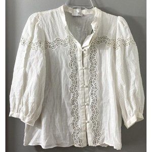 Sandro Paris $340 Semi Sheer Cotton Embroidered Lace Blouse Top ECRU Sz: M NWT